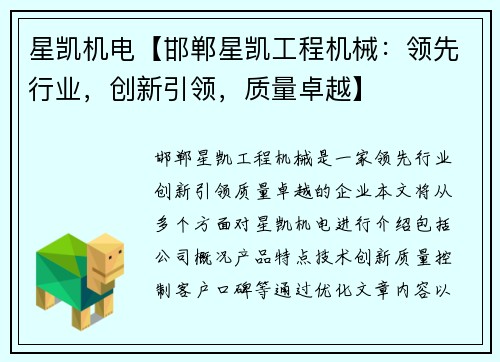 星凯机电【邯郸星凯工程机械:领先行业,创新引领,质量卓越】 星凯机电【邯郸星凯工程机械:领先行业,创新引领,质量卓越】